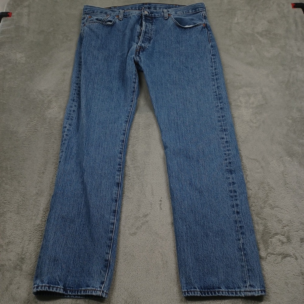 Levis 501 Jeans Mens 38x32 Blue Demim‎ Distressed Button Fly Cotton Pockets